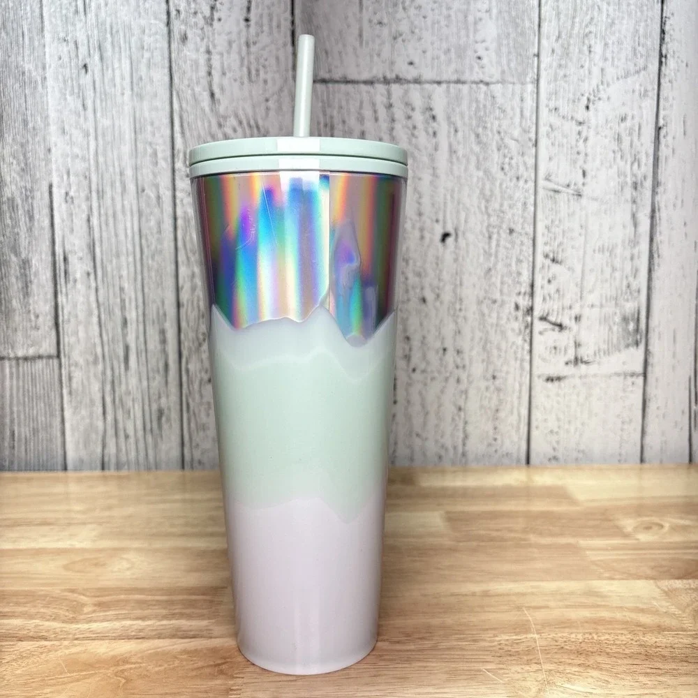 Starbucks Holiday Ice White Mint Silver Iridescent Wave Tumbler 24oz. 2021